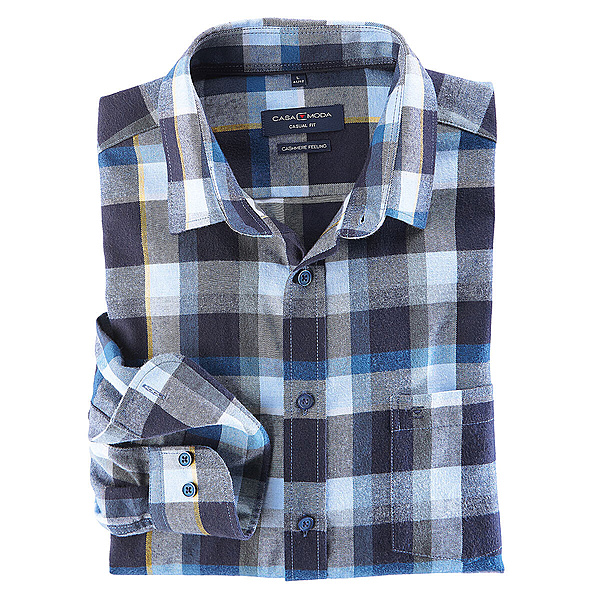 Casa Moda | Flanell-Hemd | Cashmere-Feeling | Kent-Kragen | Baumwolle | Blau Karo