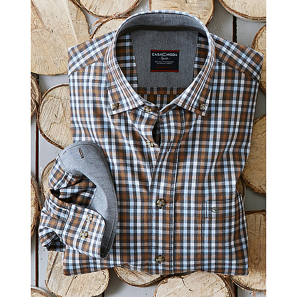   Casa Moda | Freizeithemd | Button down Kragen | Farbe jeans camel kariert