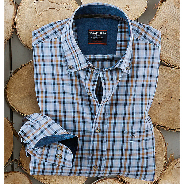 Casa Moda | Freizeithemd | Button down Kragen |  Farbe grau camel kariert
