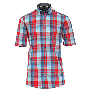 Casa Moda | Halbarm-Sommerhemd | Baumwolle | Button-Down-Kragen | Rot Blau Karo