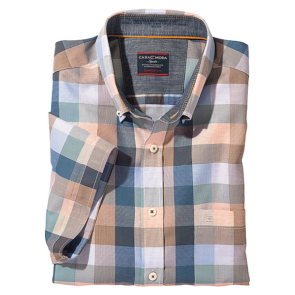 Casa Moda | Halbarmhemd | Sommerkaro | Button down Kragen | Beige-Blau