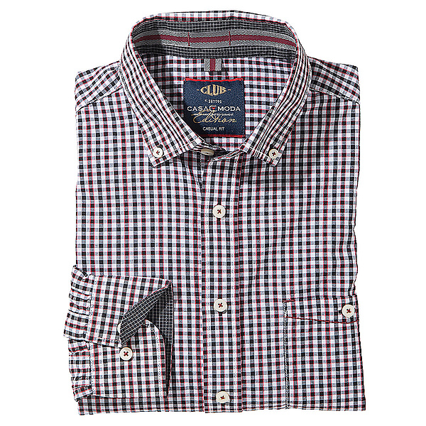 Casa Moda | Langarmhemd Club | Button-down-Kragen | Schwarz Wei Bordeaux