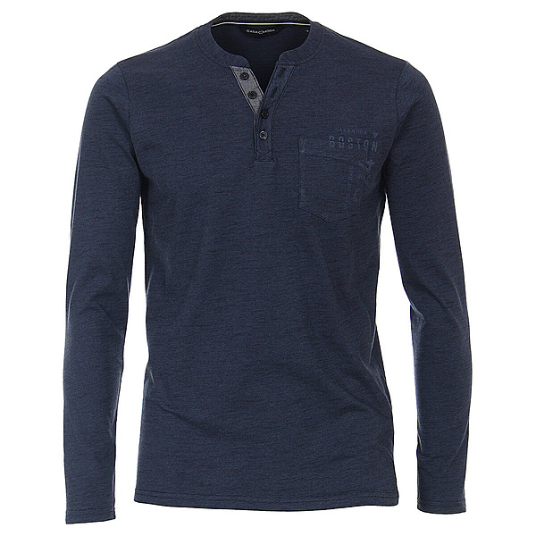 Casa Moda | Langarm T-Shirt | Henley-Kragen | Baumwolle | Blau