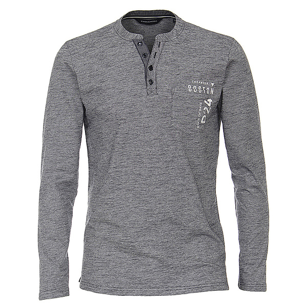Casa Moda | Langarm T-Shirt | Henley-Kragen | Baumwolle | Graublau