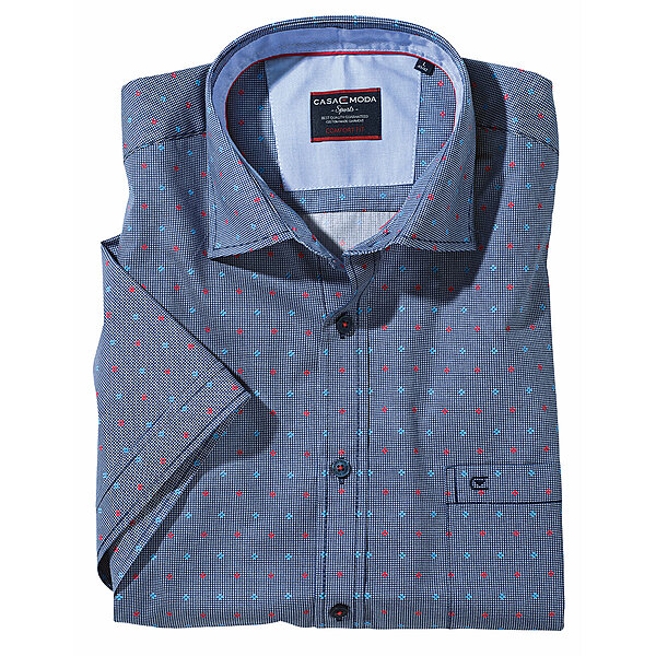   Casa Moda | Kurzarm Hemd | Kent Kragen |  Baumwolle Minimaldruck | blau rot
