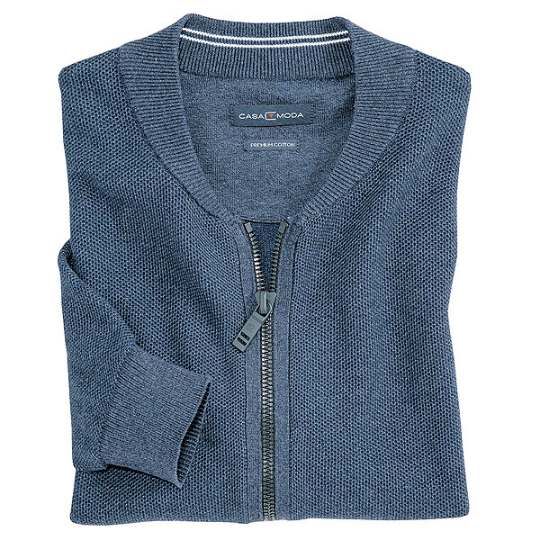 Casa Moda | Mouline-Struktur | Baumwolle Strickjacke | Mit Schubtaschen | Jeansblau