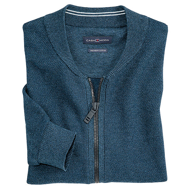 Casa Moda | Mouline-Struktur | Baumwolle Strickjacke | Mit Schubtaschen | Petrol-Blau