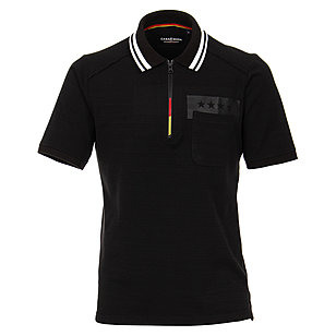 Casa Moda | Polo Pique Fan-Shirt | Mit Zipper + Rücken-Nummer | Farbe schwarz