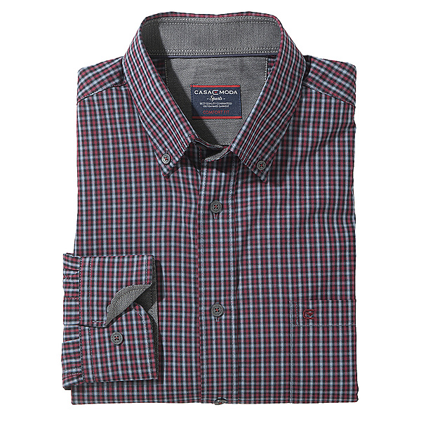 Casa Moda | Sportives Langarmhemd | Button-down-Kragen | Grau Bordeaux