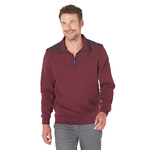 Casa Moda | Sportliches Sweat-Shirt | Jacquard-Gewebe | Troyer-Kragen | Burgund