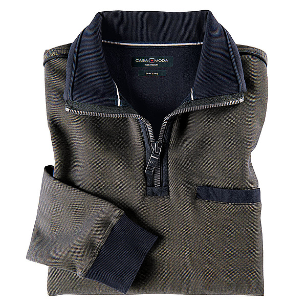 Casa Moda | Sweat Troyer | Baumwolle, mit Brusttasche | Braun