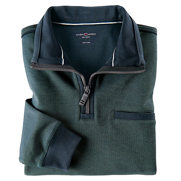 Casa Moda | Sweat Troyer | Baumwolle, mit Brusttasche | Moosgrn