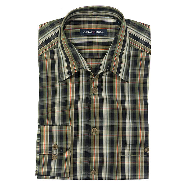 CasaModa |&nbsp;Allround Hemd | Langarm | Vario-Kragen | Oliv Karo