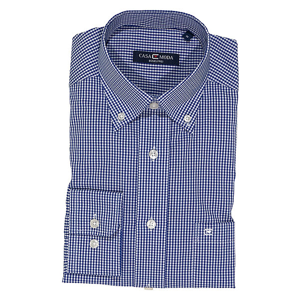 CasaModa | Bgelfreies Hemd | Button-Down-Kragen | Baumwolle | Marine Vichy-Karo