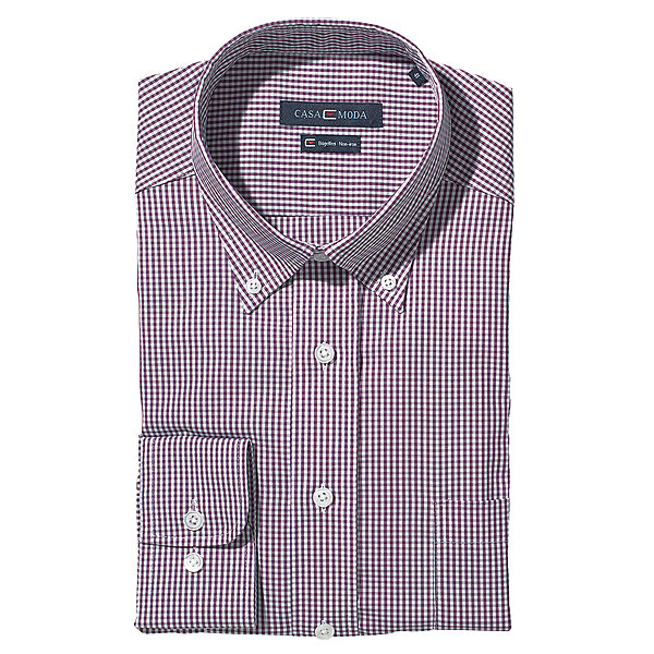 CasaModa | Bgelfreies Hemd | Button-Down-Kragen | Baumwolle | Pflaume Vichy-Karo