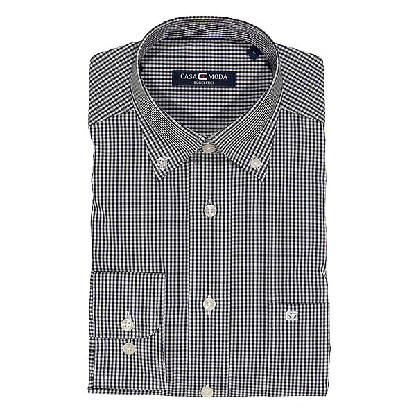 CasaModa | Bgelfreies Hemd | Button-Down-Kragen | Baumwolle | Schwarz Vichy-Karo