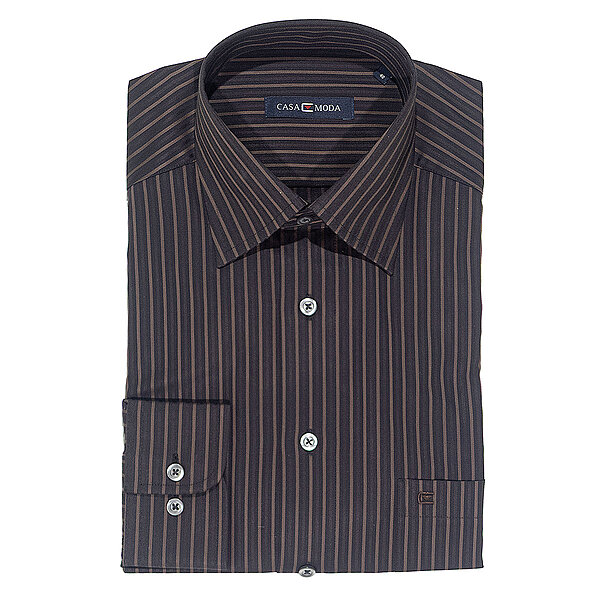 CasaModa | Bgelfreies Semi-Dress Hemd | Baumwolle | Kent-Kragen | Schwarz / Mokka