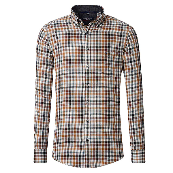 CasaModa | Flanell-Hemd | Button-Down-Kragen | Baumwolle | Sand Karo