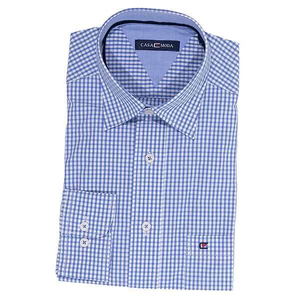 CasaModa | Freizeithemd | Kent-Kragen | Baumwoll-Popeline | Hellblau Karo