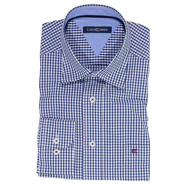 CasaModa | Freizeithemd | Kent-Kragen | Baumwoll-Popeline | Marine Karo