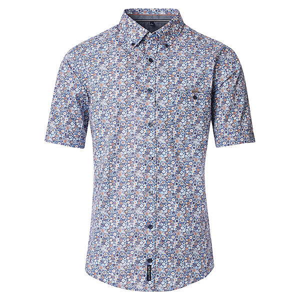 CasaModa | Freizeithemd Kurzarm | Baumwolle Popeline | Blau Druck