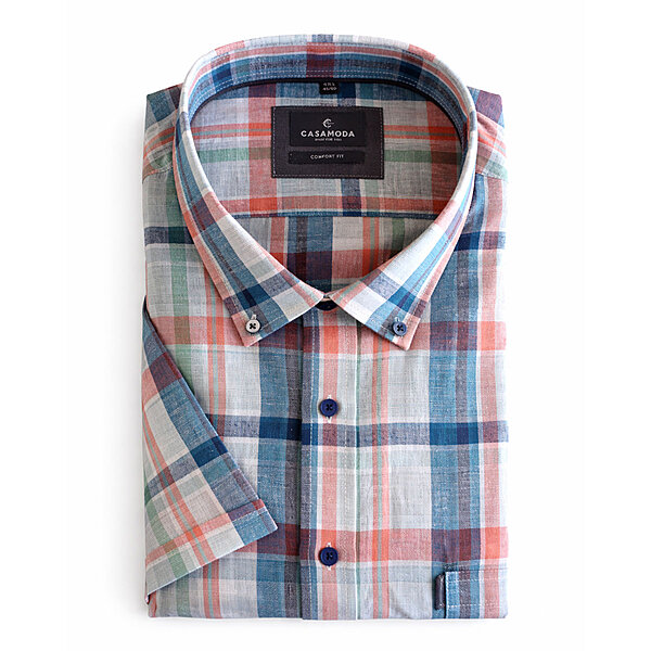 CasaModa | Freizeithemd Kurzarm | Leinen-Baumwolle | Button-down-Kragen |&nbsp;Karo