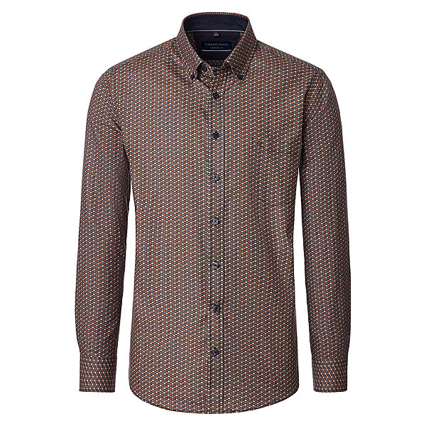 CasaModa | Freizeithemd | Popeline Minimal-Druck | Button down Kragen | Cognac