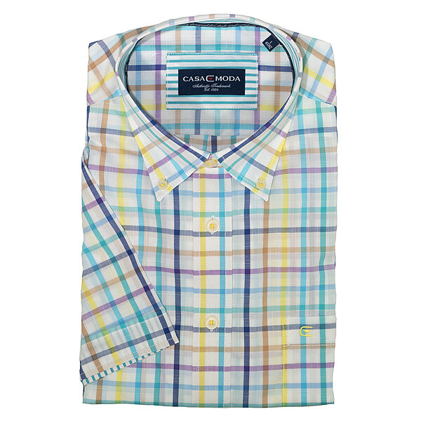 CasaModa | Kurzarm-Hemd | Button-Down-Kragen | Baumwolle | Karo Hell