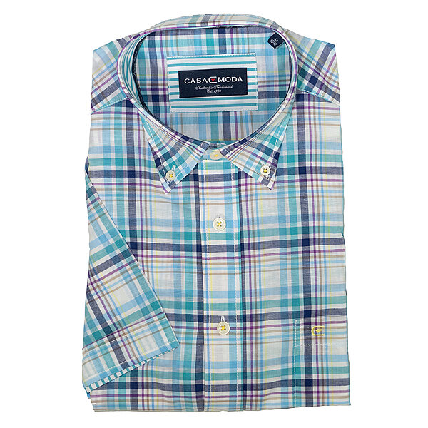 CasaModa | Kurzarm-Hemd | Button-Down-Kragen | Baumwolle | Karo Trkis