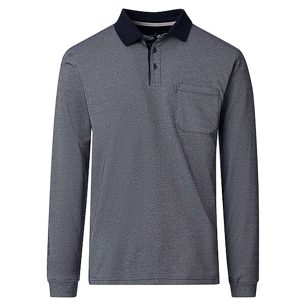 CasaModa | Langarm Polohemd mit Brusttasche, pflegeleicht | Blau