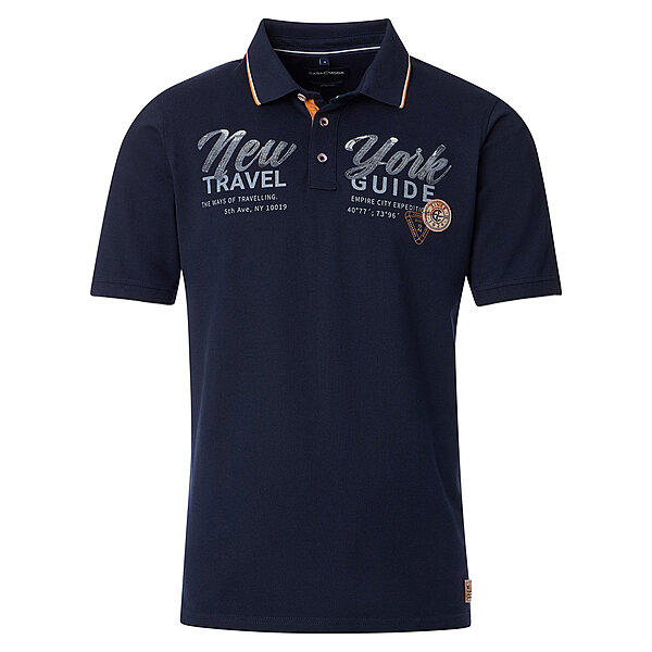 CasaModa | Polo-Hemd mit Applikationen | Halbarm im Club-Stil | Baumwolle | Blau