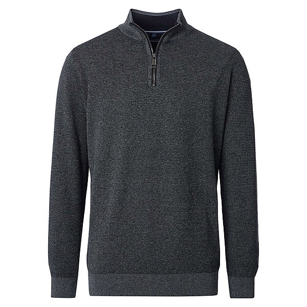 CasaModa | Pullover mit Troyer-Kragen | Baumwolle Strukturstrick | Anthrazit