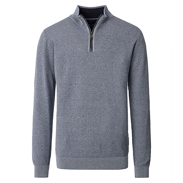CasaModa | Pullover mit Troyer-Kragen | Baumwolle Strukturstrick | Blaugrau