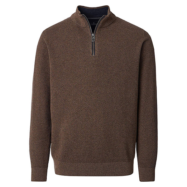 CasaModa | Pullover mit Troyer-Kragen | Baumwolle Strukturstrick | Braun