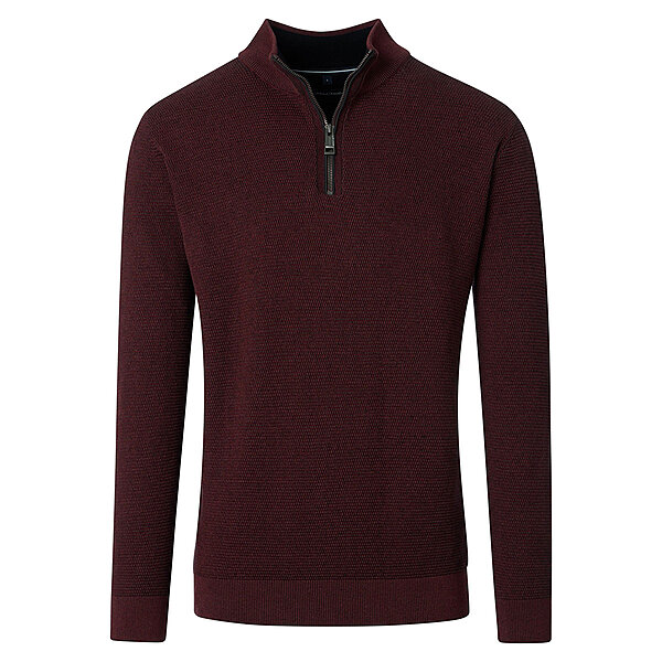 CasaModa | Pullover mit Troyer-Kragen | Baumwolle Strukturstrick | Burgund