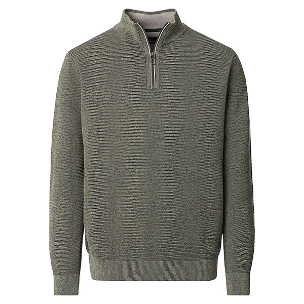 CasaModa | Pullover mit Troyer-Kragen | Baumwolle Strukturstrick | Gr�n