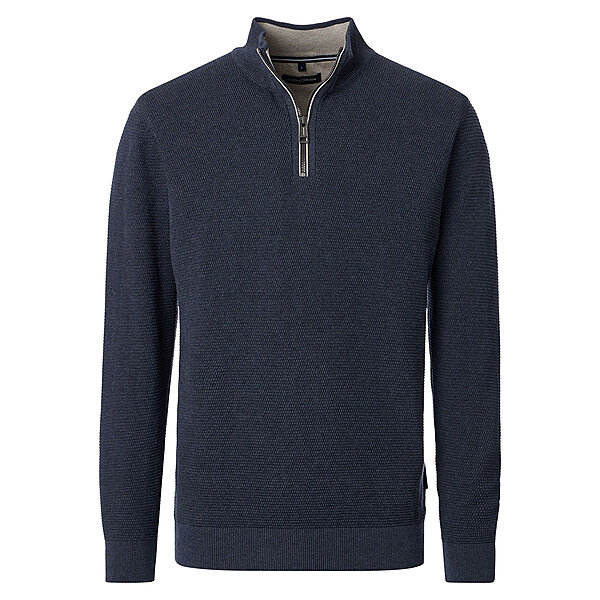 CasaModa | Pullover mit Troyer-Kragen | Baumwolle Strukturstrick | Marine