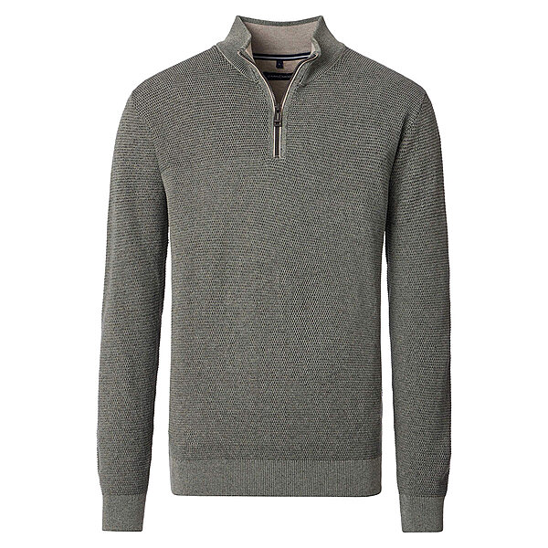 CasaModa | Pullover mit Troyer-Kragen | Baumwolle Strukturstrick | Schilf