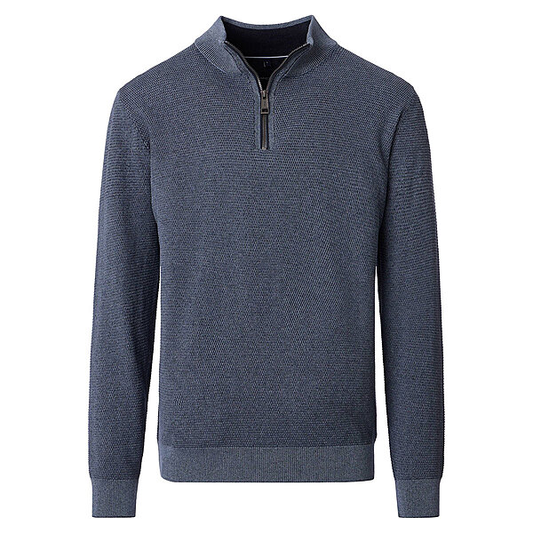 CasaModa | Pullover mit Troyer-Kragen | Baumwolle Strukturstrick | Stahlgrau