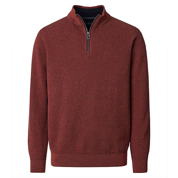 CasaModa | Pullover mit Troyer-Kragen | Baumwolle Strukturstrick | Terra