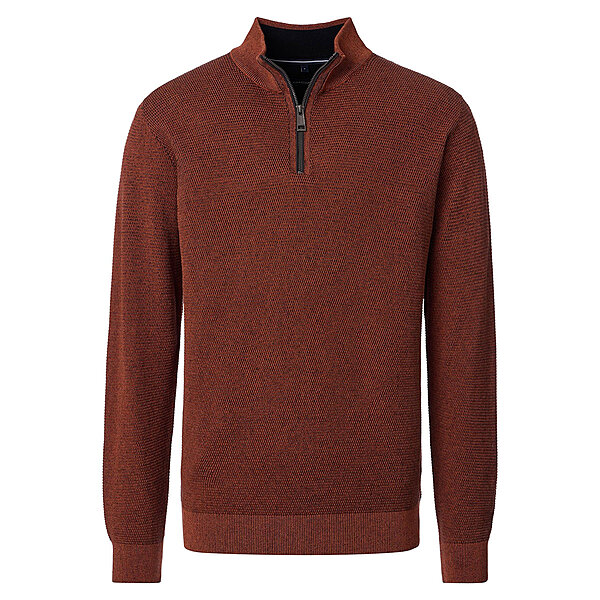 CasaModa | Pullover mit Troyer-Kragen | Baumwolle Strukturstrick | Terracotta