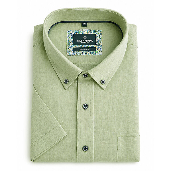 CasaModa | Sommerhemd Leinen-Mischung | Halbarm | Button-down-Kragen | Gr�n