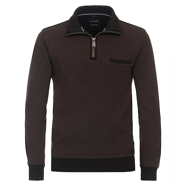 CasaModa | Sweat Shirt | Troyer Kragen | Baumwolle | Braun