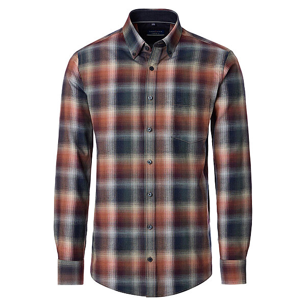 CasaModa | Twill-Hemd Langarm | Button down Kragen | Karo Braun
