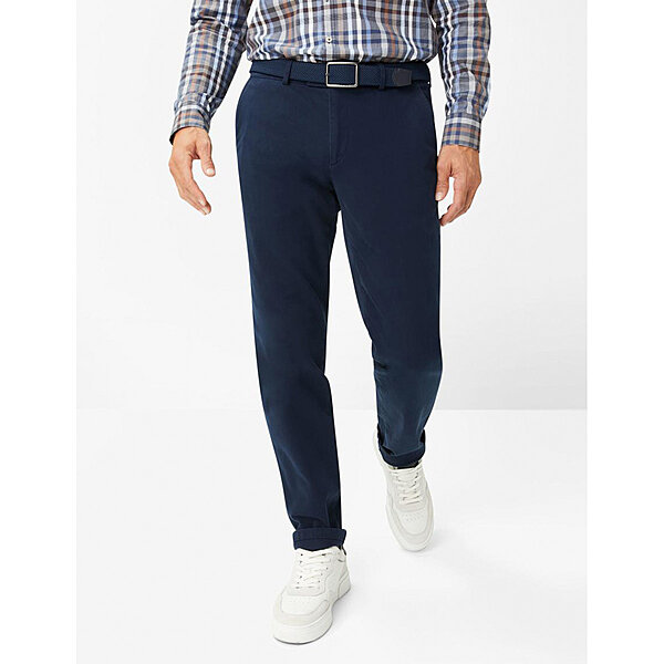 Eurex | Flat-Front-Hose mit Bestformer Bund | Baumwollhose | Kurze Leibhhe | Marine