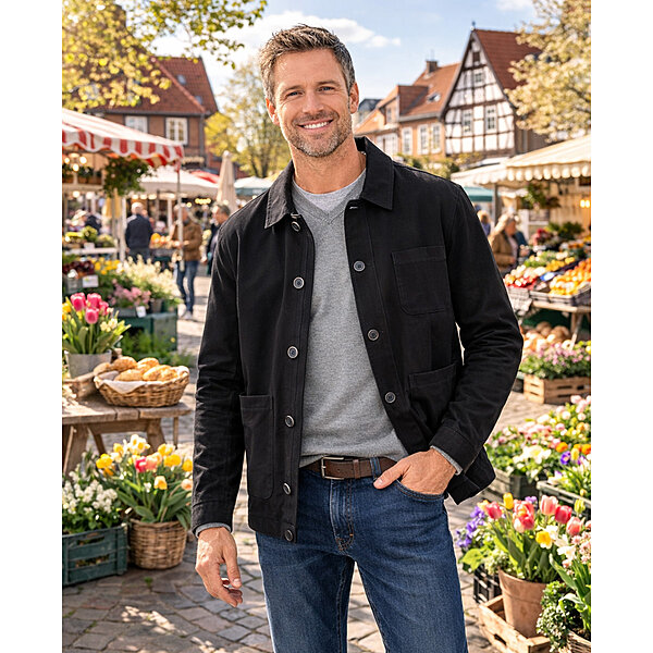 Gebr.Weis | Leichte Hemdjacke | Leinen-Baumwolle | Schwarz