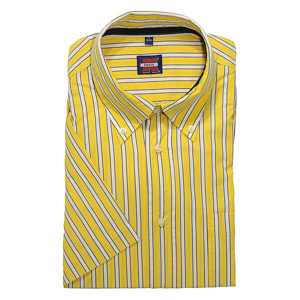 Kimmich | Sommerhemd | Kurzarm Baumwolle | Button down Kragen | Gelb Streifen