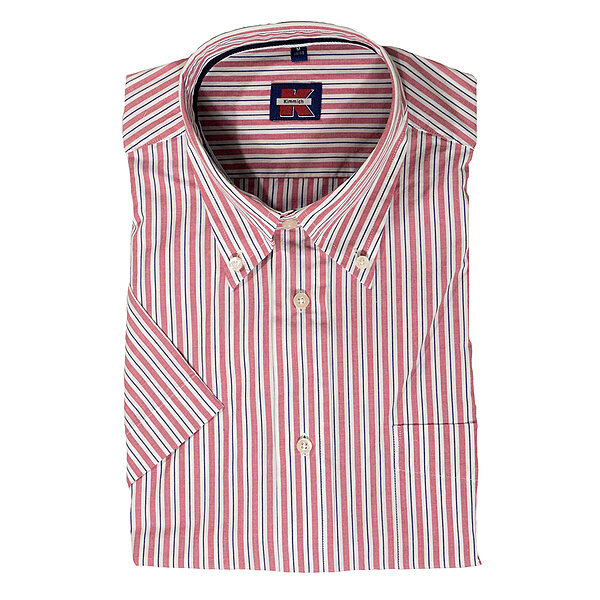 Kimmich | Sommerhemd | Kurzarm Baumwolle | Button down Kragen | Rot Streifen