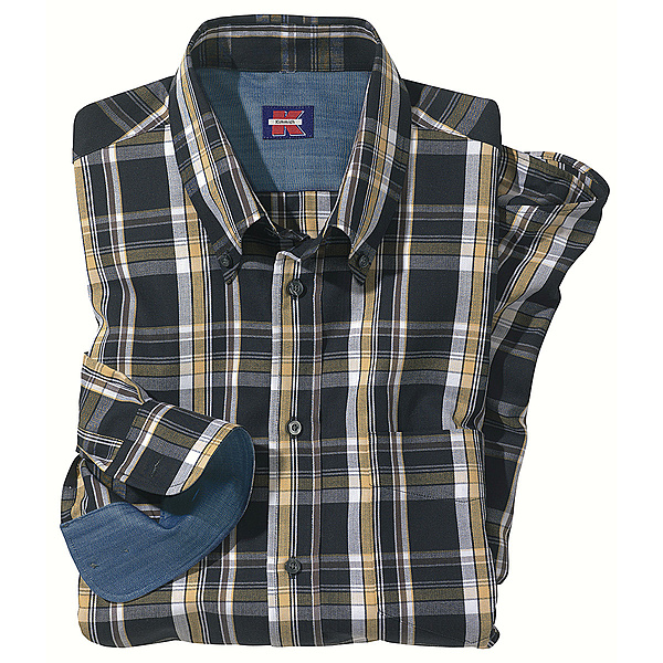 Langarm Karo-Hemd | Button-down-Kragen | Reine Baumwolle | Schwarz