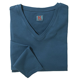 Langarm Shirt mit V-Ausschnitt | elastische Baumwolle | Blau